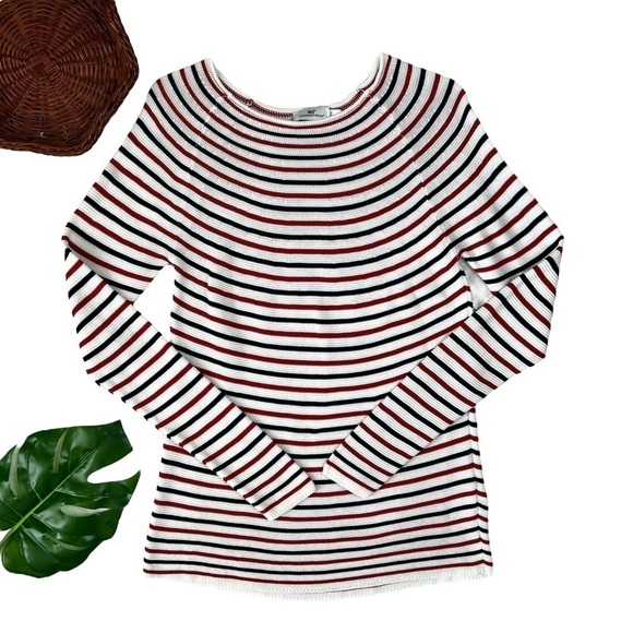 Vineyard Vines Coastal Red White Blue Stripe Boatneck Pull On Knit Sweater Small - Picture 12 of 12